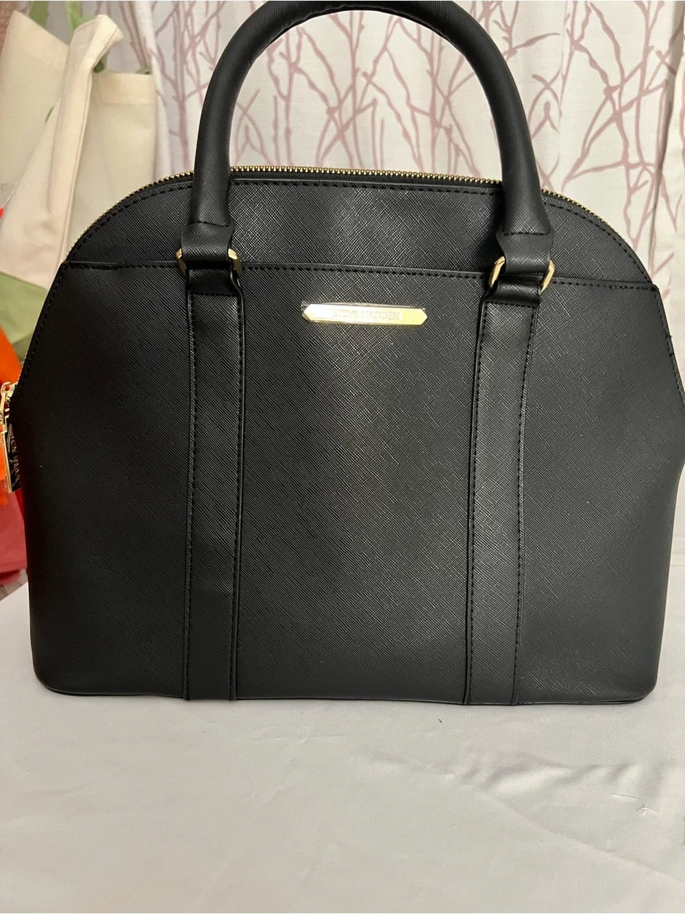 Steve Madden Black Dome Satchel with Gold Hardware